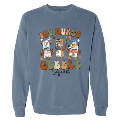 Retro Thanksgiving Icu Nurse Gobble Squad Turkey Autumn Rn Gift Garment-Dyed Sweatshirt