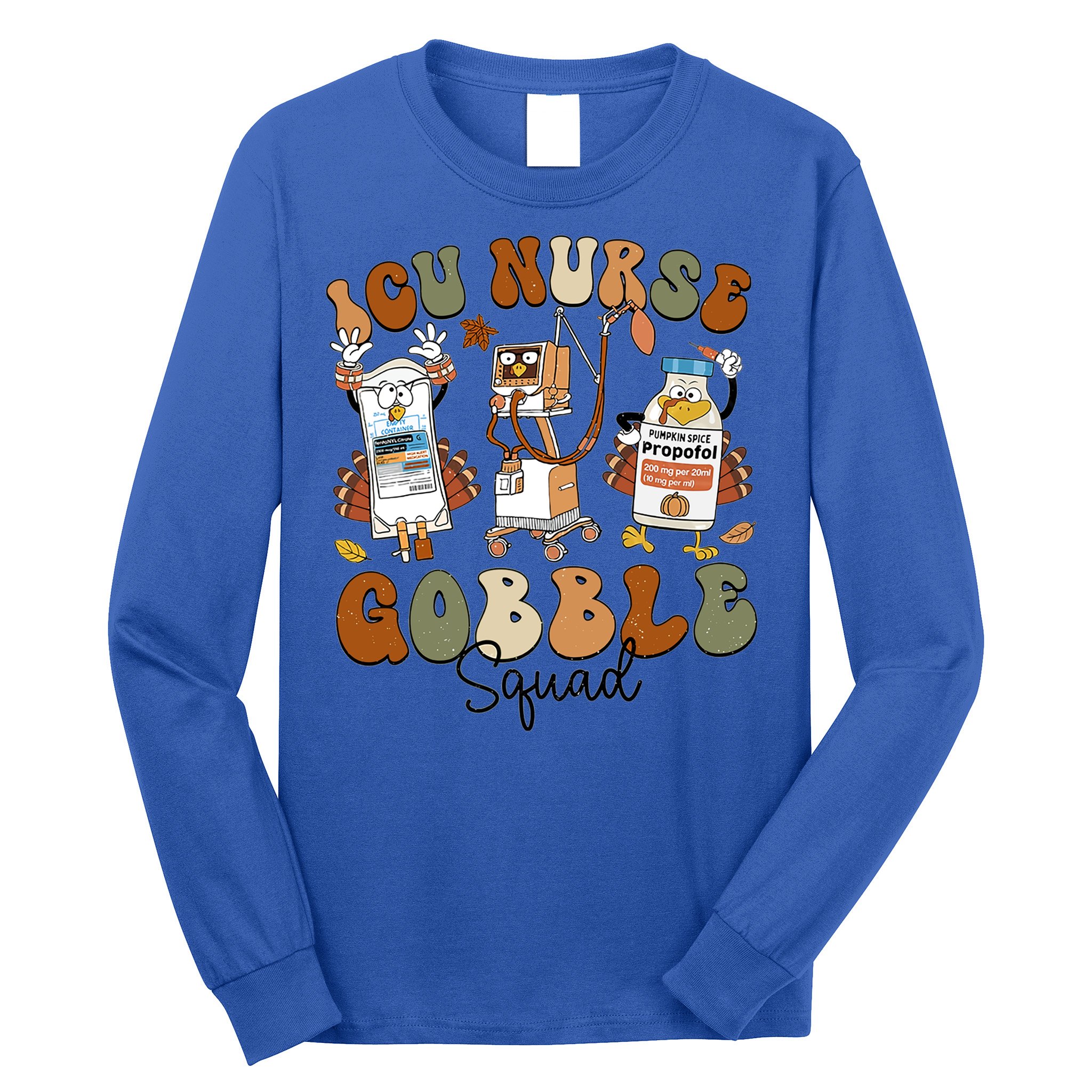 Retro Thanksgiving Icu Nurse Gobble Squad Turkey Autumn Rn Gift Long Sleeve Shirt