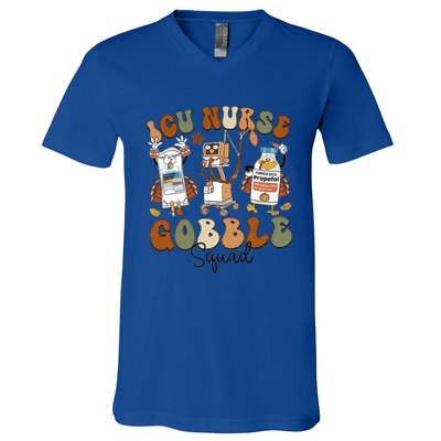 Retro Thanksgiving Icu Nurse Gobble Squad Turkey Autumn Rn Gift V-Neck T-Shirt