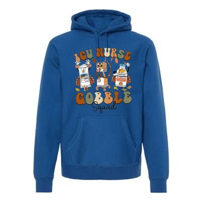 Retro Thanksgiving Icu Nurse Gobble Squad Turkey Autumn Rn Gift Premium Hoodie