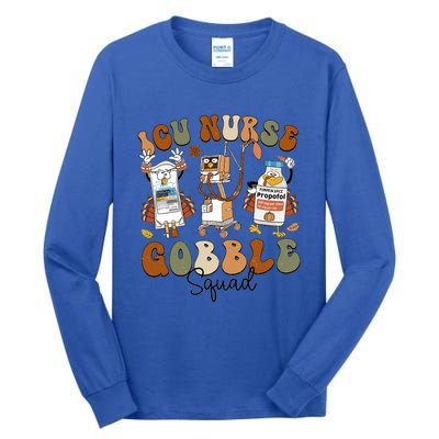 Retro Thanksgiving Icu Nurse Gobble Squad Turkey Autumn Rn Gift Tall Long Sleeve T-Shirt