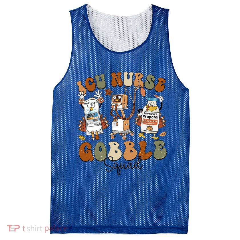 Retro Thanksgiving Icu Nurse Gobble Squad Turkey Autumn Rn Gift Mesh Reversible Basketball Jersey Tank