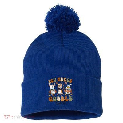 Retro Thanksgiving Icu Nurse Gobble Squad Turkey Autumn Rn Gift Pom Pom 12in Knit Beanie