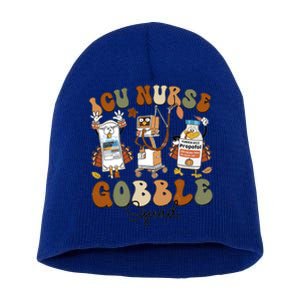 Retro Thanksgiving Icu Nurse Gobble Squad Turkey Autumn Rn Gift Short Acrylic Beanie