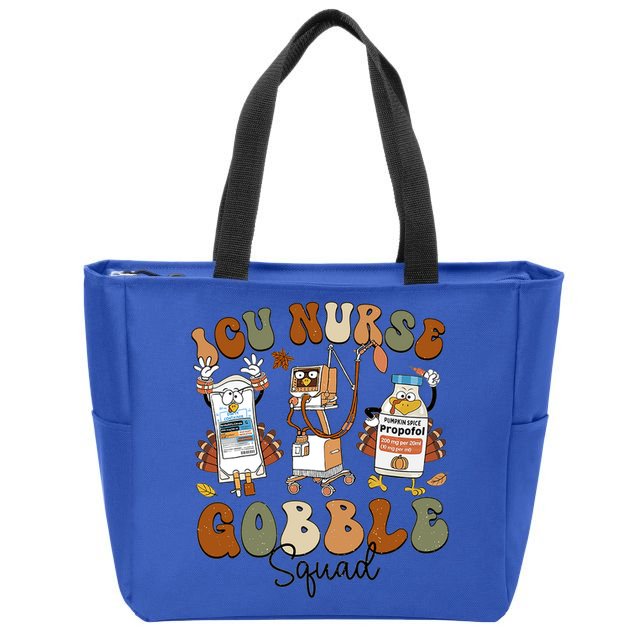 Retro Thanksgiving Icu Nurse Gobble Squad Turkey Autumn Rn Gift Zip Tote Bag