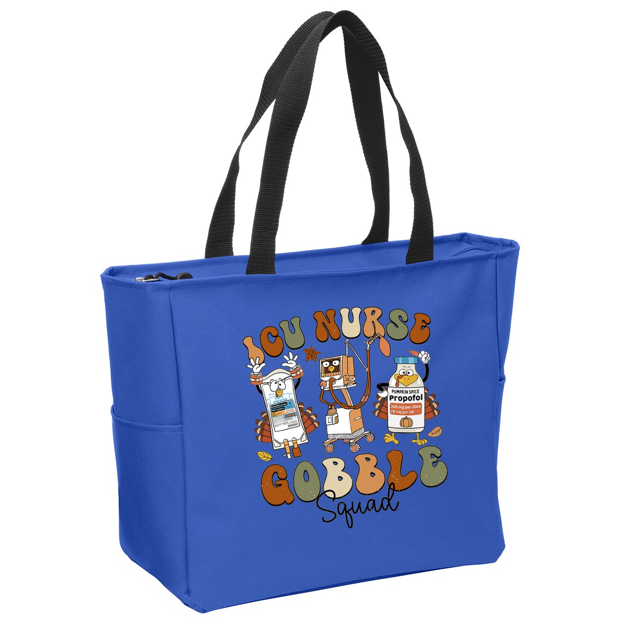 Retro Thanksgiving Icu Nurse Gobble Squad Turkey Autumn Rn Gift Zip Tote Bag