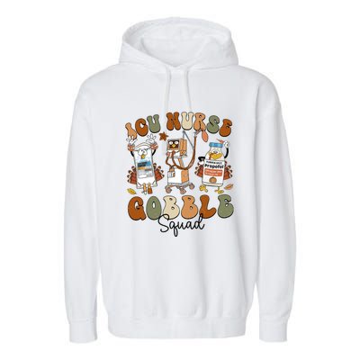 Retro Thanksgiving Icu Nurse Gobble Squad Turkey Autumn Rn Gift Garment-Dyed Fleece Hoodie