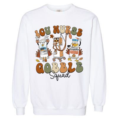 Retro Thanksgiving Icu Nurse Gobble Squad Turkey Autumn Rn Gift Garment-Dyed Sweatshirt