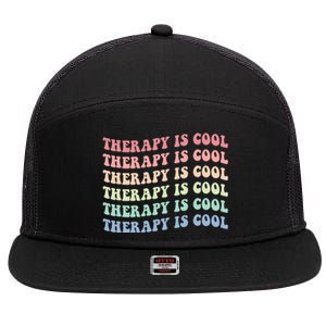 Retro Therapy Is Cool Funny Gift Cute Occupational Therapy Funny Gift 7 Panel Mesh Trucker Snapback Hat