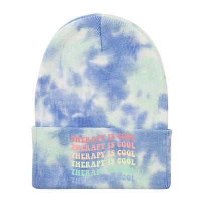 Retro Therapy Is Cool Funny Gift Cute Occupational Therapy Funny Gift Tie Dye 12in Knit Beanie