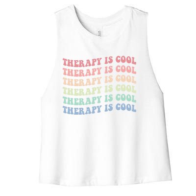 Retro Therapy Is Cool Funny Gift Cute Occupational Therapy Funny Gift Women's Racerback Cropped Tank