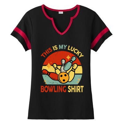 Retro This Is My Lucky Bowling Ladies Halftime Notch Neck Tee