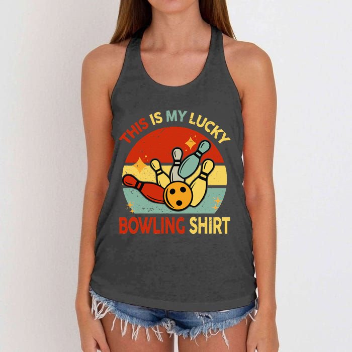 Retro This Is My Lucky Bowling Women's Knotted Racerback Tank