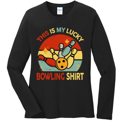 Retro This Is My Lucky Bowling Ladies Long Sleeve Shirt