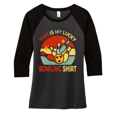 Retro This Is My Lucky Bowling Women's Tri-Blend 3/4-Sleeve Raglan Shirt