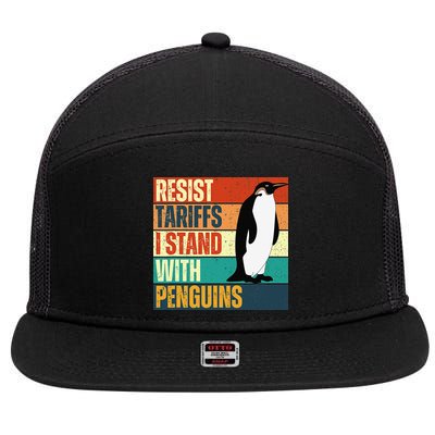 Resist Tariffs I Stand With Penguins 7 Panel Mesh Trucker Snapback Hat