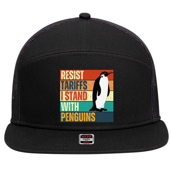 Resist Tariffs I Stand With Penguins 7 Panel Mesh Trucker Snapback Hat