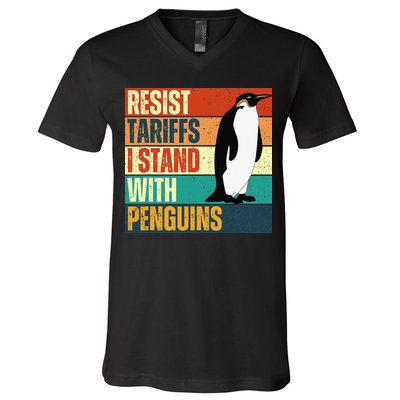 Resist Tariffs I Stand With Penguins V-Neck T-Shirt
