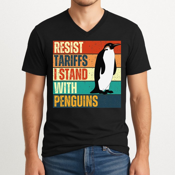 Resist Tariffs I Stand With Penguins V-Neck T-Shirt