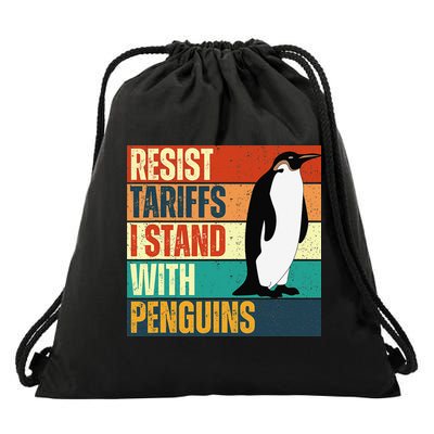Resist Tariffs I Stand With Penguins Drawstring Bag
