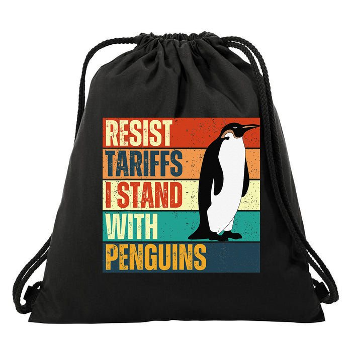 Resist Tariffs I Stand With Penguins Drawstring Bag