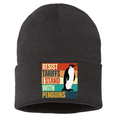 Resist Tariffs I Stand With Penguins Sustainable Knit Beanie