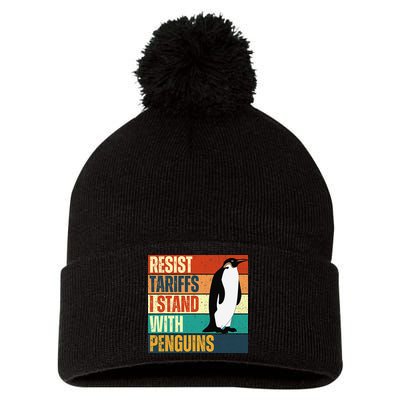 Resist Tariffs I Stand With Penguins Pom Pom 12in Knit Beanie