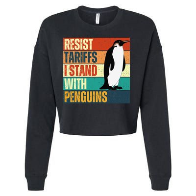Resist Tariffs I Stand With Penguins Cropped Pullover Crew