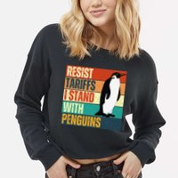 Resist Tariffs I Stand With Penguins Cropped Pullover Crew