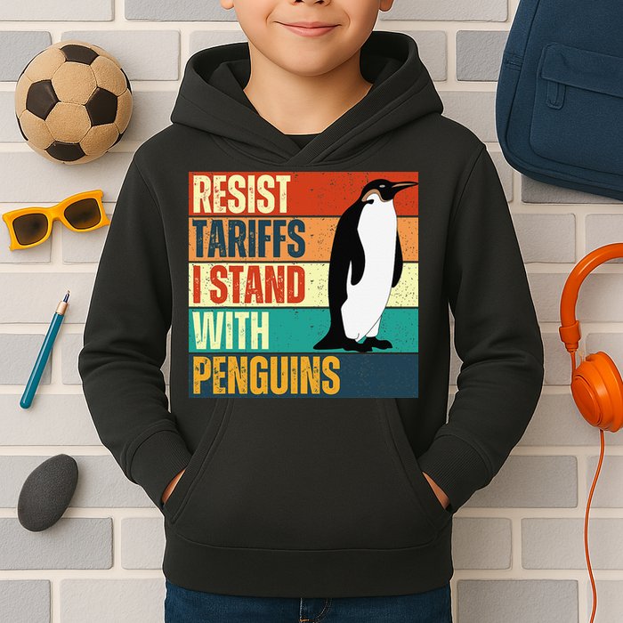 Resist Tariffs I Stand With Penguins Kids Hoodie