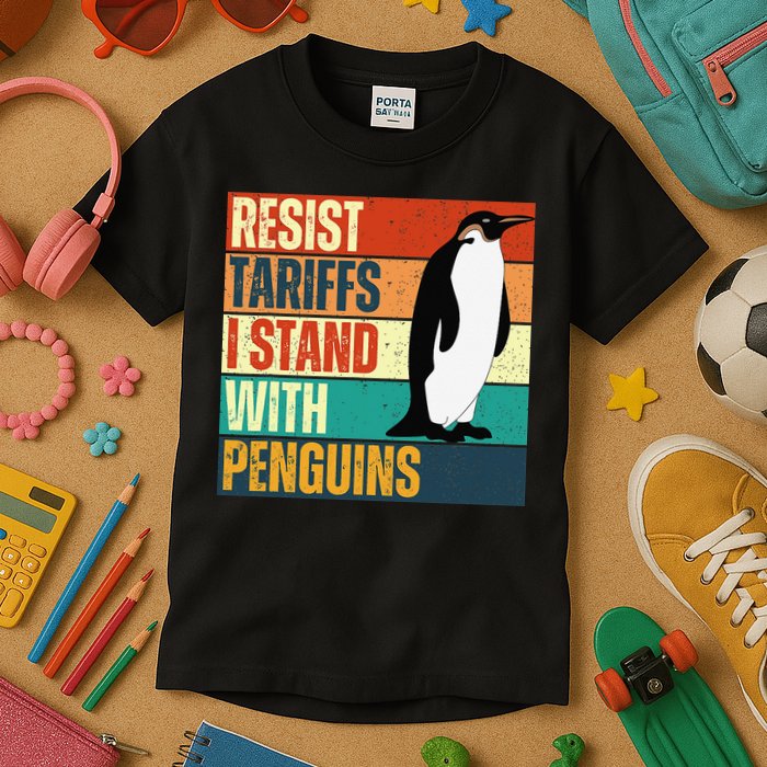 Resist Tariffs I Stand With Penguins Kids T-Shirt