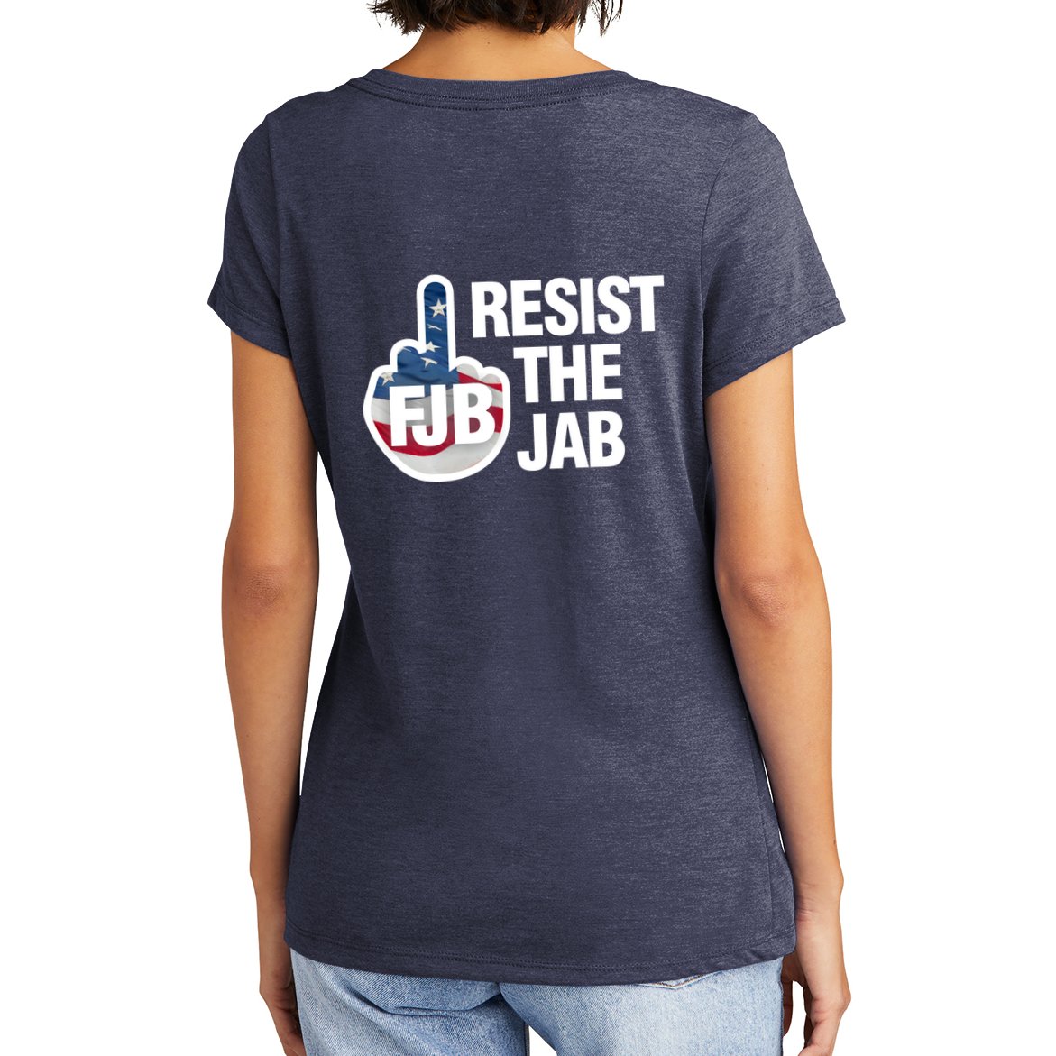 Resist The Jab Flag Logo Women's V-Neck T-Shirt