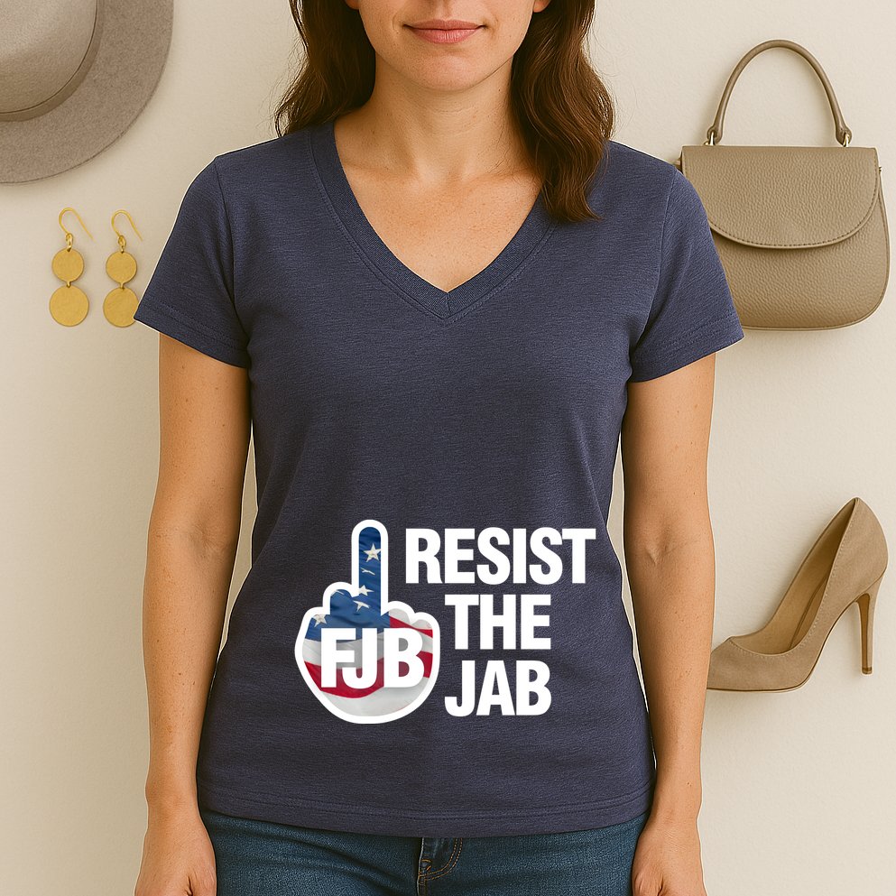 Resist The Jab Flag Logo Women's V-Neck T-Shirt