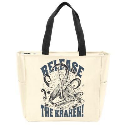 Release the Kraken, Vintage Retro hand drawn Octopus Zip Tote Bag