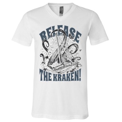Release the Kraken, Vintage Retro hand drawn Octopus V-Neck T-Shirt