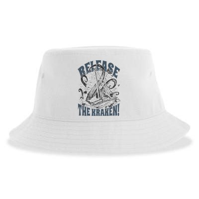 Release the Kraken, Vintage Retro hand drawn Octopus Sustainable Bucket Hat