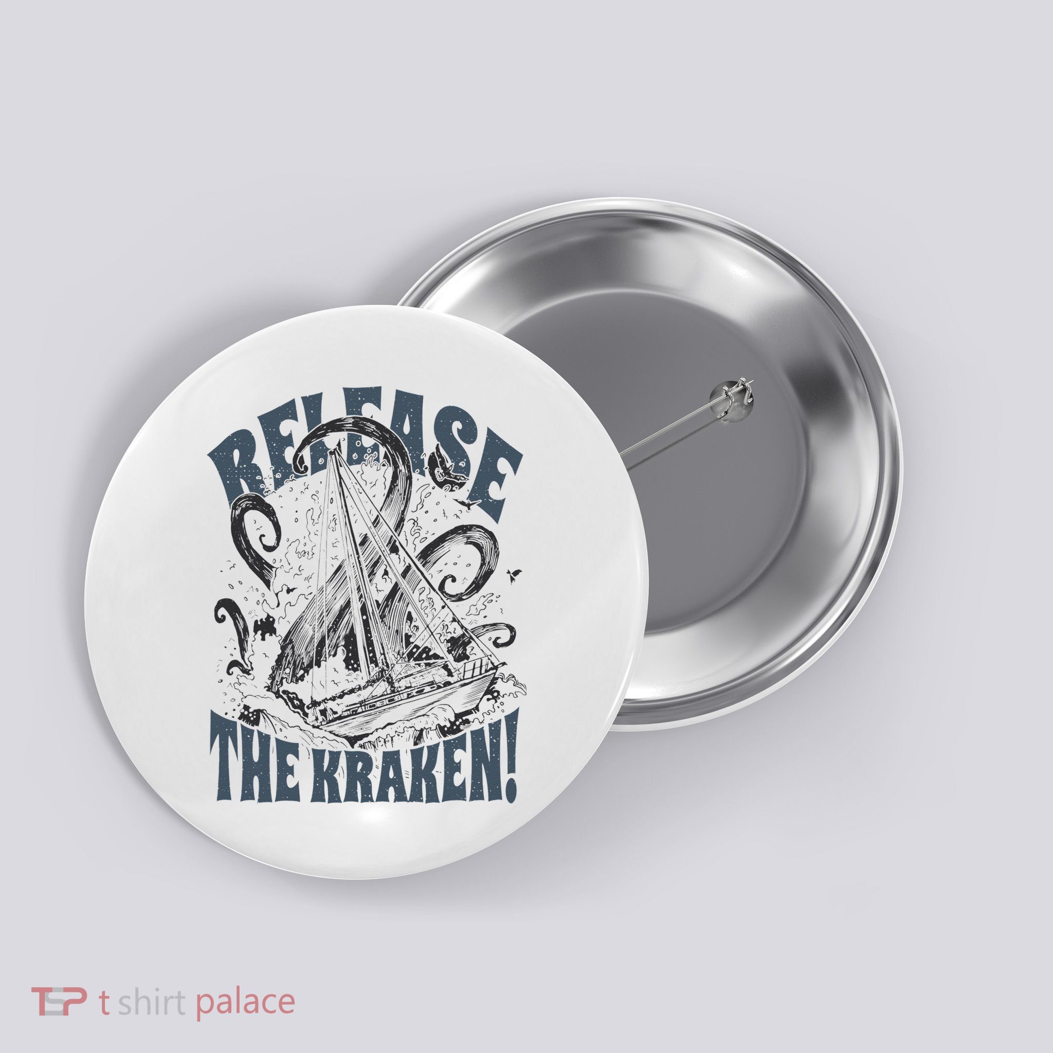 Release the Kraken, Vintage Retro hand drawn Octopus Button