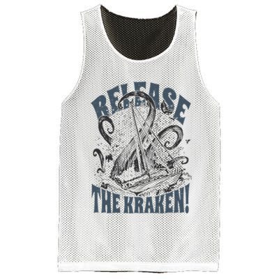 Release the Kraken, Vintage Retro hand drawn Octopus Mesh Reversible Basketball Jersey Tank