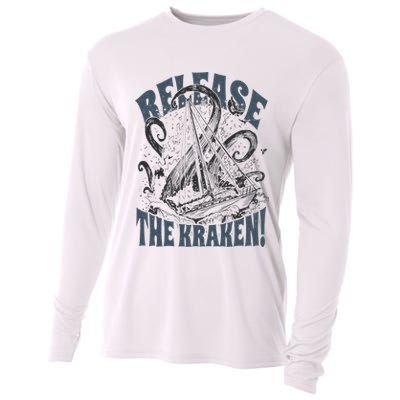 Release the Kraken, Vintage Retro hand drawn Octopus Cooling Performance Long Sleeve Crew