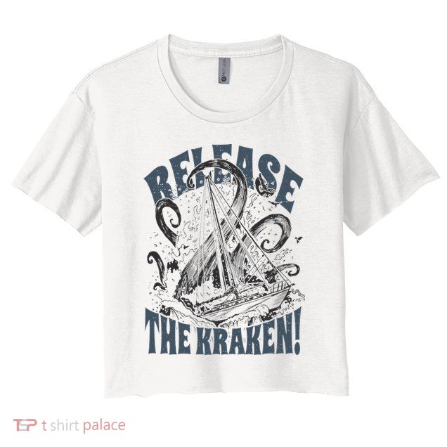 Release the Kraken, Vintage Retro hand drawn Octopus Crop Top