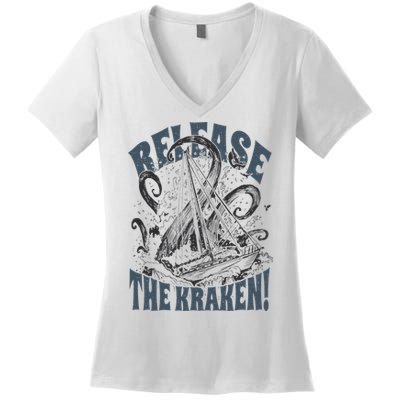 Release the Kraken, Vintage Retro hand drawn Octopus Women's V-Neck T-Shirt