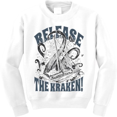 Release the Kraken, Vintage Retro hand drawn Octopus Kids Sweatshirt