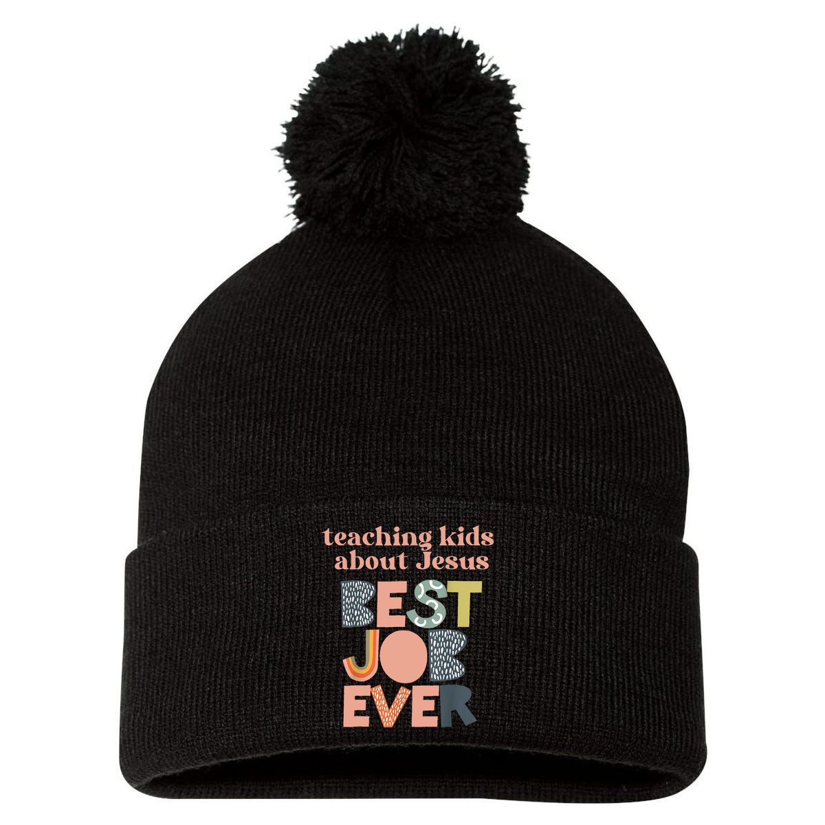 Retro Teaching Kids About Jesus Is The Best Job Ever Pom Pom 12in Knit Beanie