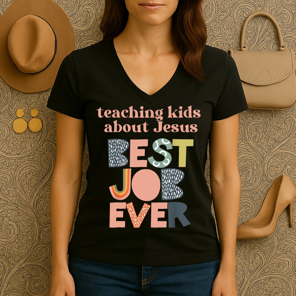 Retro Teaching Kids About Jesus Is The Best Job Ever Women's V-Neck T-Shirt