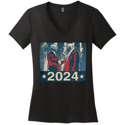 Retro Trump Kennedy President 2024 Election Republican Women's V-Neck T-Shirt