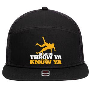 Rather Throw Know Wrestling Wrestler 7 Panel Mesh Trucker Snapback Hat