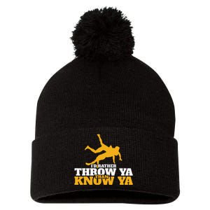 Rather Throw Know Wrestling Wrestler Pom Pom 12in Knit Beanie