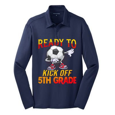 Ready To Kick Of 5th Grade Student Teacher Soccer Lover Silk Touch Performance Long Sleeve Polo