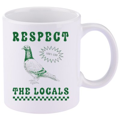 Respect The Local Pigeon Funny Retro Silly Pigeons Lover 11oz C Handle Ceramic Mug