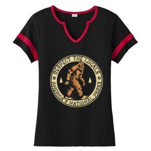 Respect The Locals Bigfoot Sasquatch American National Parks Ladies Halftime Notch Neck Tee